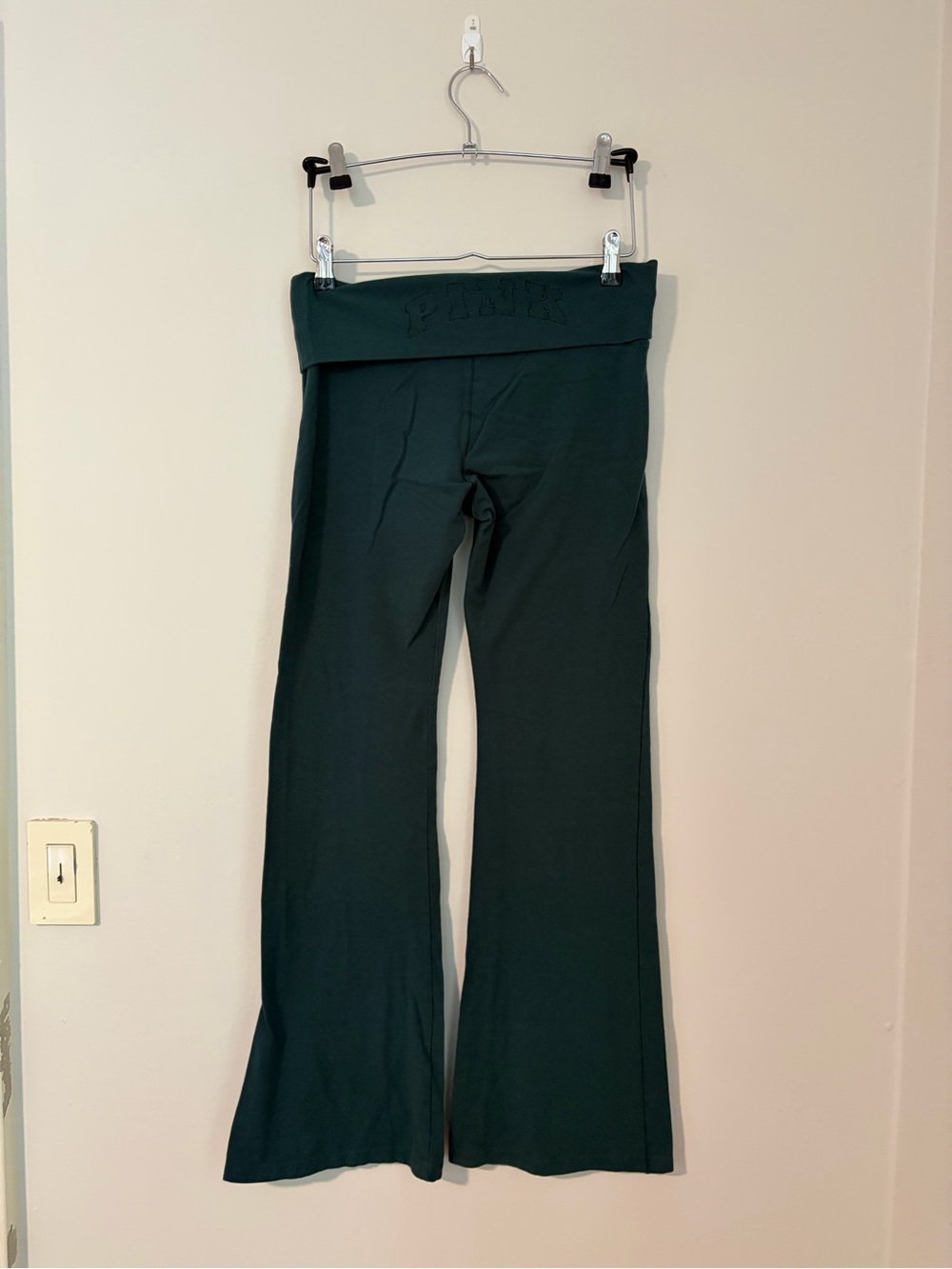 PINK Victoria's Secret Dark Green Fold-Over Flare Leggings